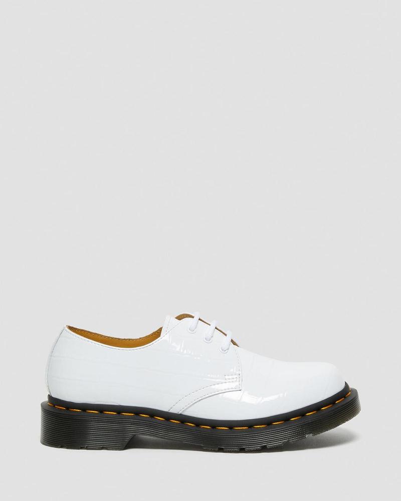 Zapatos Oxford Dr Martens 1461 Charol Croc Emboss Cuero Mujer Blancos | MX 432VRW